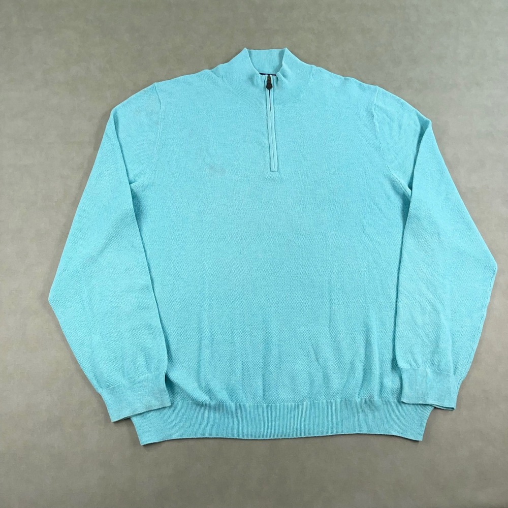 Brooks Brothers Sweater Mens XXL Blue Cotton Silk Cashmere Quarter Zip Pullover